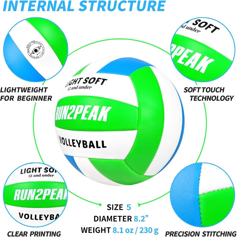 RUN2PEAK Light Soft Volleyball - Light Volleyball Designed for Beginners Kids Youth Teen - Lightweight Volleyballs for Indoor Outdoor Beach Backyard Official Size 5 Training Volley Ball - Image 5